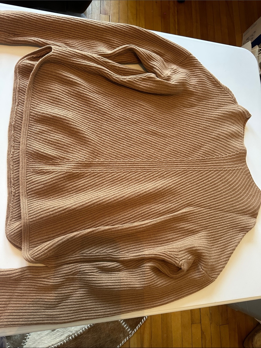 Ribbed Long-Sleeve Sweater in Camel